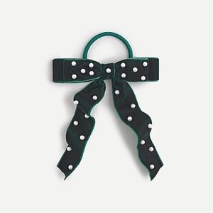 🦚New J. Crew Velvet bow hair tie with pearls